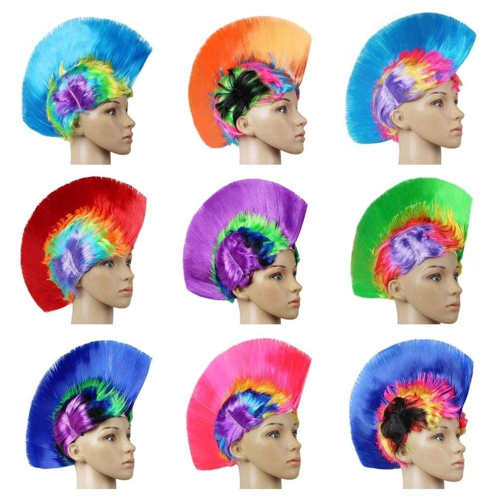 Funny Cockscomb, Colored Natural Mohawk Wig, Unisex Invisible Fluffy Disco Rainbow Punk Wig Halloween Party