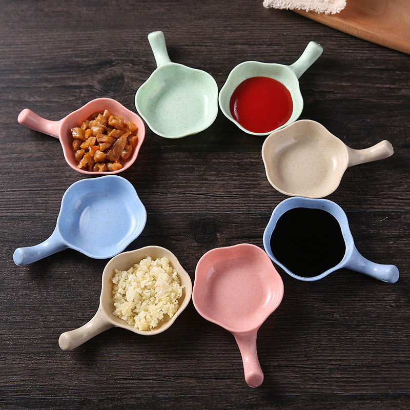 Wheat straw seasoning dish with handle, kitchen sauce vinegar sauce dish, hot pot seasoning small dish, soy
