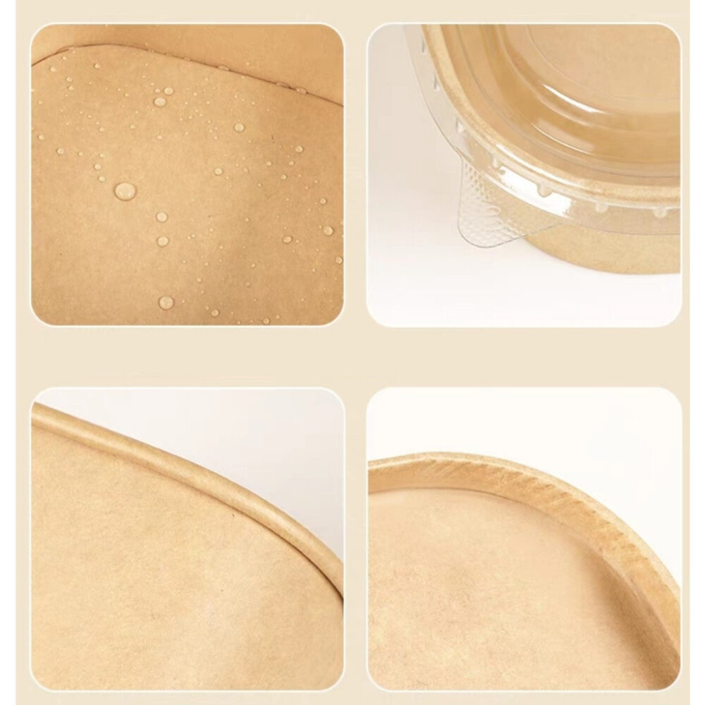 50pcs Disposable Kraft Brown Paper Square Bowl Fruit Salad Bowl Food Packaging Container Box with PET Lid/ - Image 2