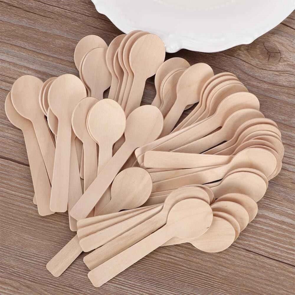 100pcs Disposable natural wooden cutlery set (spoon/knife,fork) Kitchen Takeaway Utensils - Image 4
