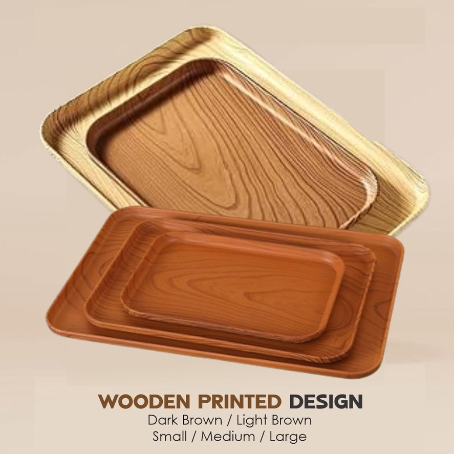Kitchen Tray Serving Wooden Design Food Plate Tableware Tea Japanese Style Rounded Corner Dulang Corak Kayu Hiasan