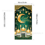 New green Ramadhan Festival of Lights door width polyester printed star moon lamp decoration 90-180cm door
