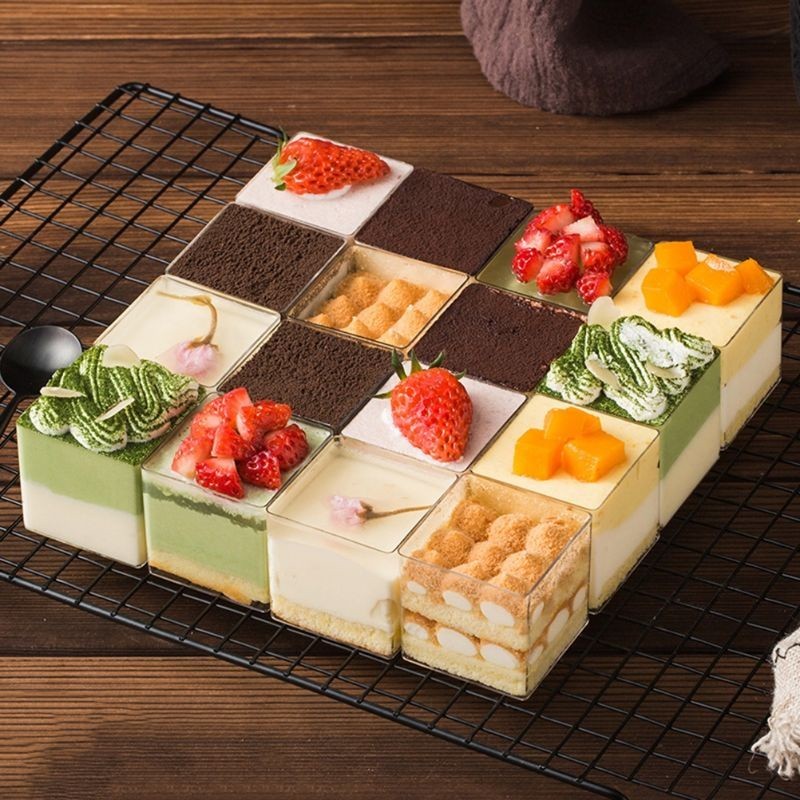 Square Jelly Pudding Cup Dessert Mousse Icecream Parfait Cup Party Dessert Cup