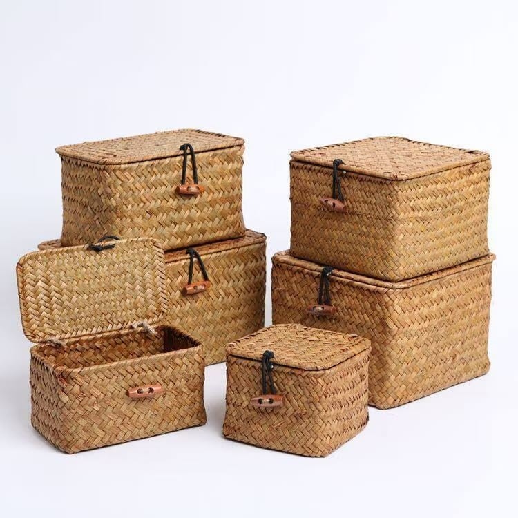 20x20x11cm square shape Natural Seagrass Handmade Folding Storage Rattan Basket Woven Storage Box