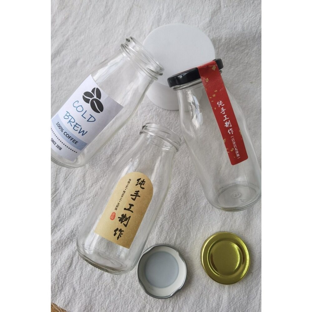 GLASS BOTTLE DRINK TALL 200-500ML WITH METAL LUG CAP GOLD/SILVER/BLACK - Image 5