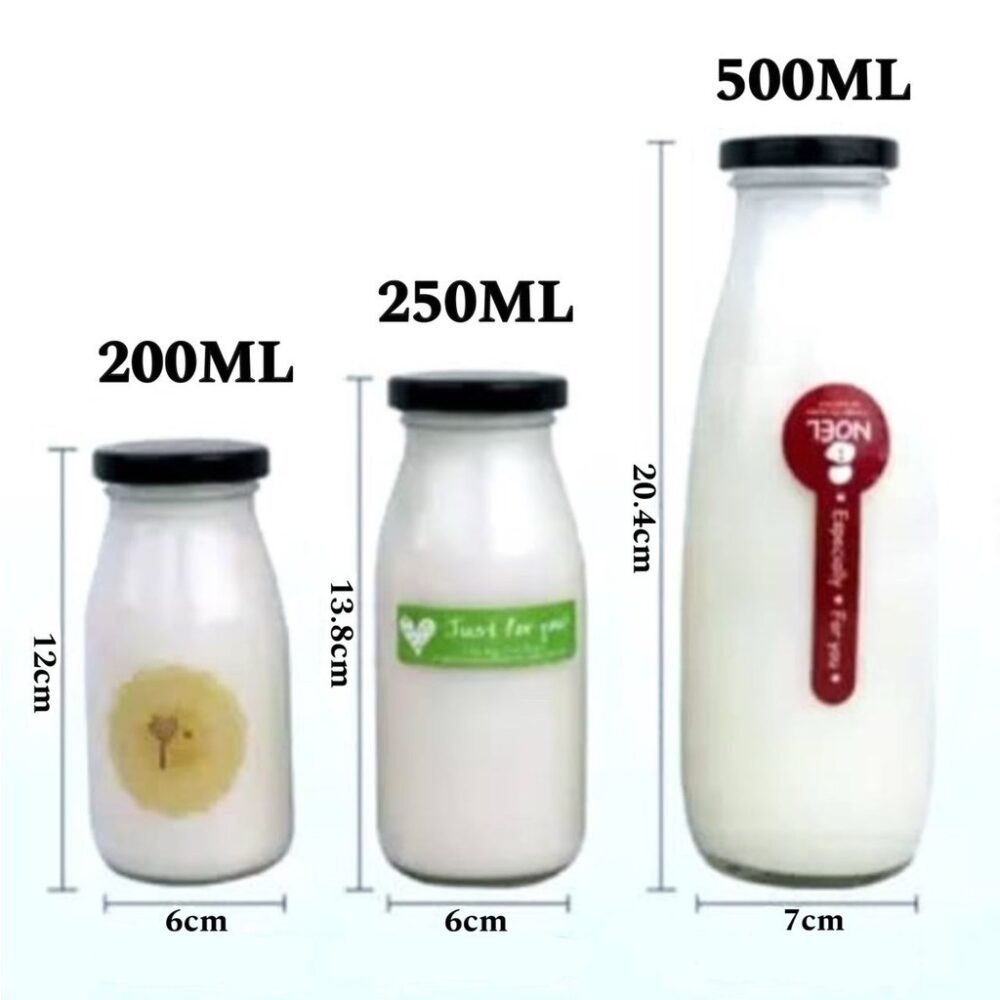 GLASS BOTTLE DRINK TALL 200-500ML WITH METAL LUG CAP GOLD/SILVER/BLACK - Image 12