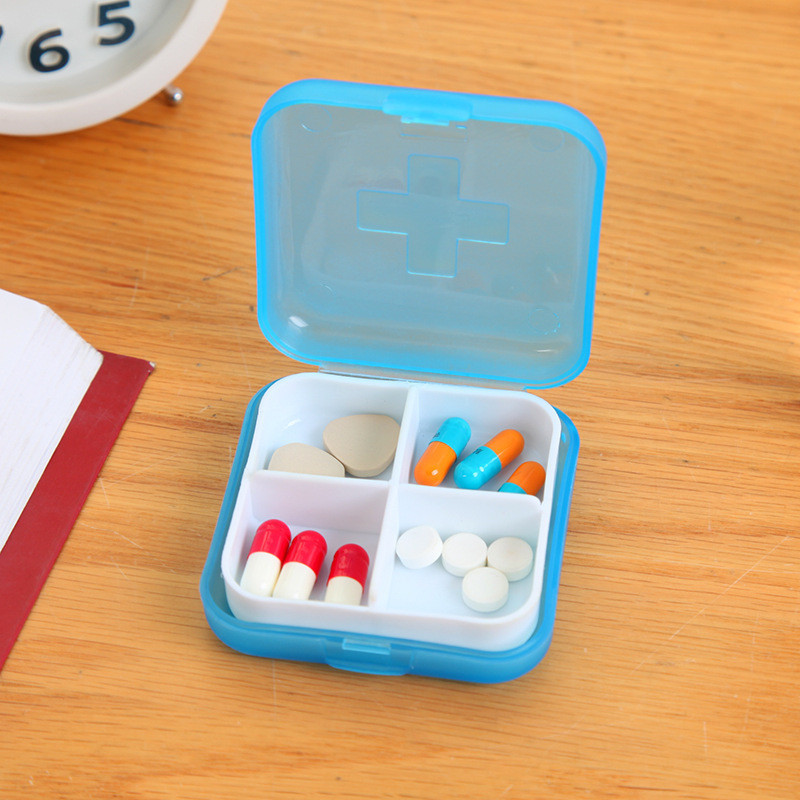Travel special cross four-compartment pill box/portable four-compartment small pill box mini pill box pill storage box