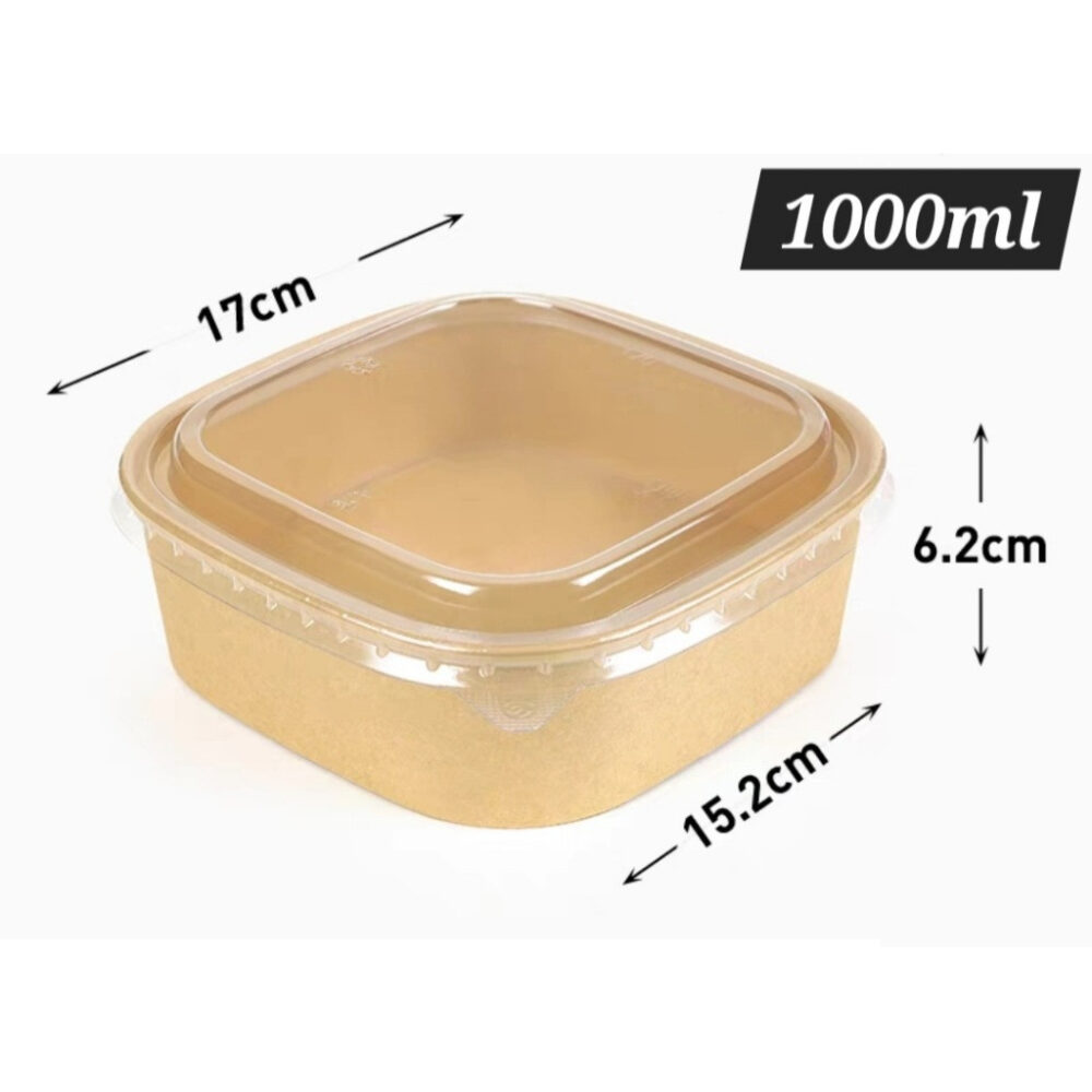 50pcs Disposable Kraft Brown Paper Square Bowl Fruit Salad Bowl Food Packaging Container Box with PET Lid/ - Image 8