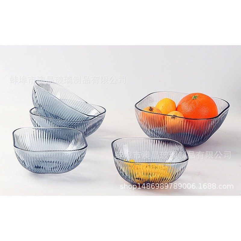 Vertical pattern glass bowl two-piece set for home drinking glass dessert salad bowl set