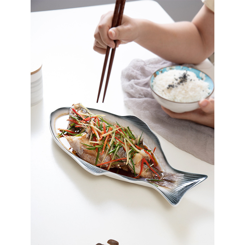 Ceramic fish plate restaurant creative fish plate steamed fish plate ceramic tableware