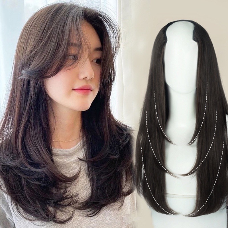Long Straight V-Shaped Hair Extension 4 Clips One-piece Synthetic Hairpiece For Women long hair extension fluffy hair