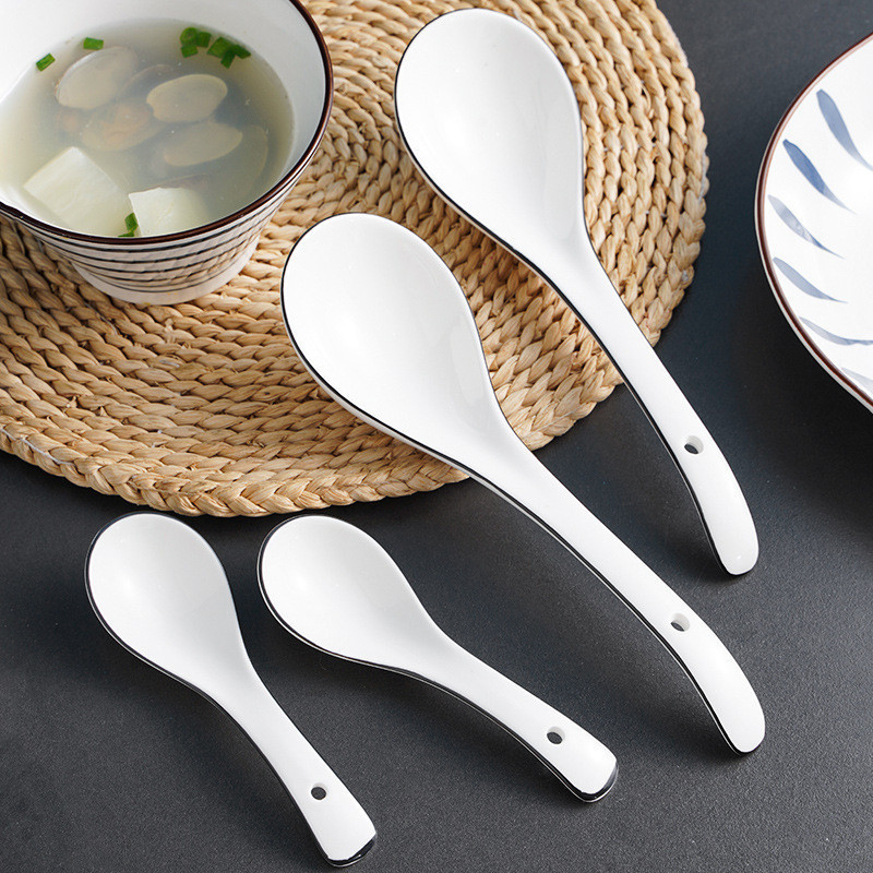 Spoon Household Long Handle Ceramic Drinking Soup Light Luxury Spoon Spoon Soup Congee Rice Porridge Dedic