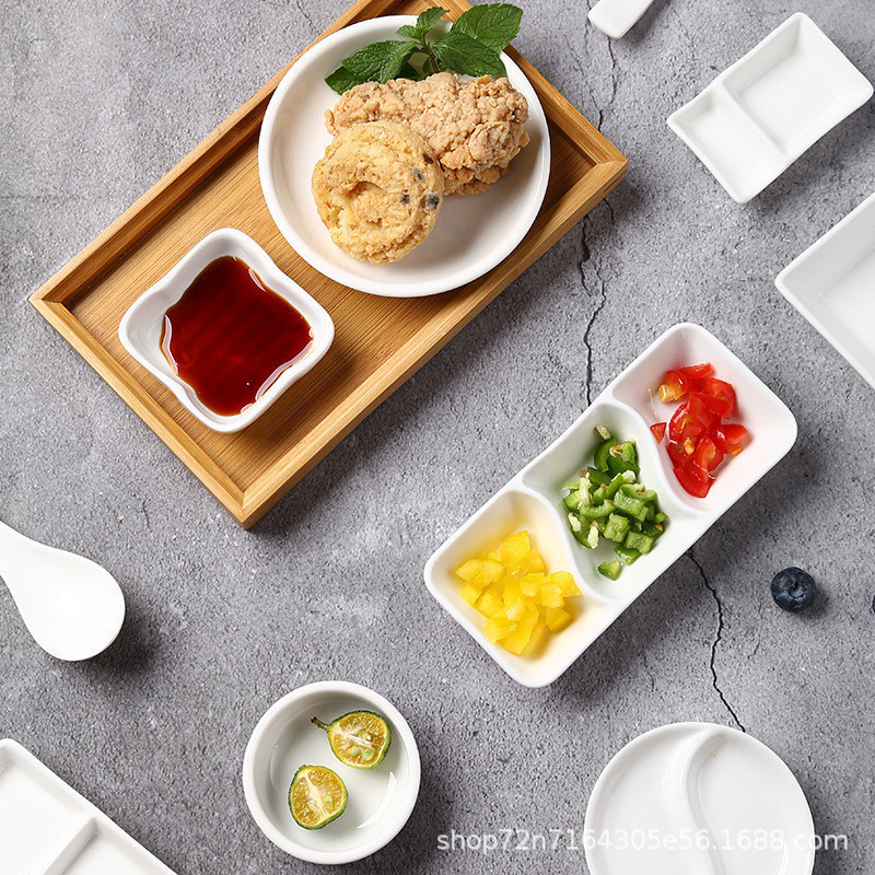 Pure white ceramic small dish, commercial flavor dish, hot pot, two-grid, three-grid condiment, seasoning, dipping sauce