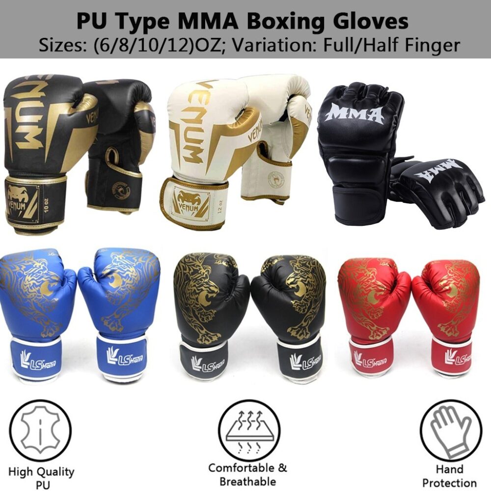 Boxing/MMA Gloves [Full/Half Finger]for Training & Muay Thai Punching Taekwondo Combat Gloves