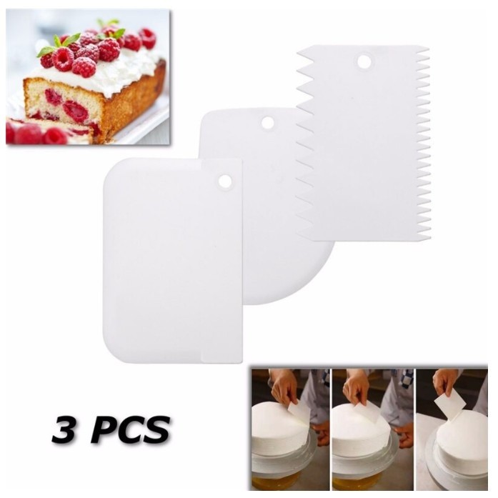 3Pcs Cream Scraper Kek DIY Kitchen Straight Arc Tooth Shape Cream Bread Cake Pasty Scraper