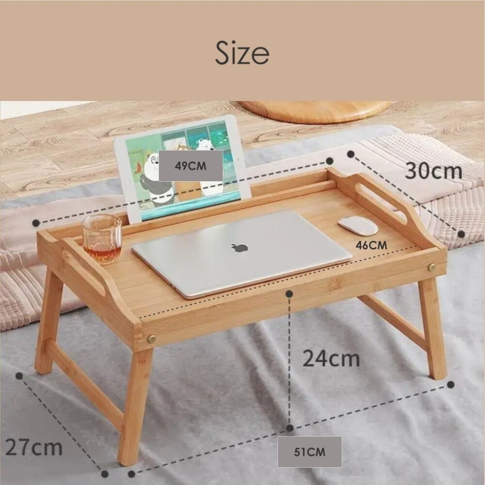 Wooden Table Bamboo Table Folding Simple office Writing Desk Bedside Table Meja Belajar Bed Table Tray Meja Bamboo - Image 2