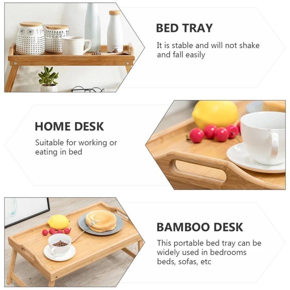 Wooden Table Bamboo Table Folding Simple office Writing Desk Bedside Table Meja Belajar Bed Table Tray Meja Bamboo - Image 4