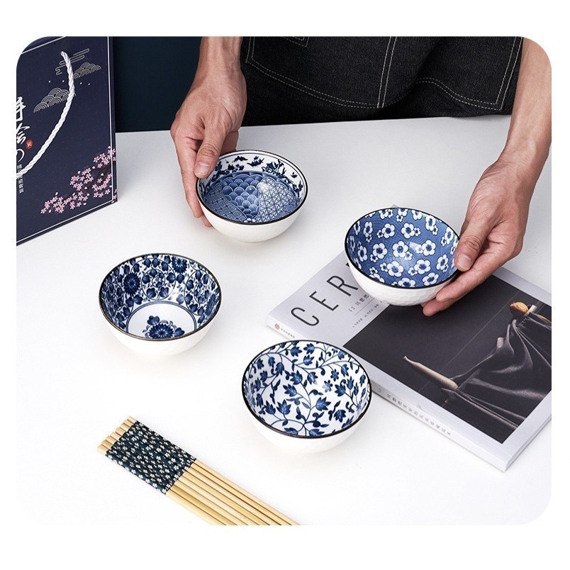 Traditional Japanese Style Rice Bowl Porcelain Bowl Ceramic Mangkuk Set Ceramik Soup Bowl Tableware Christmas Gift