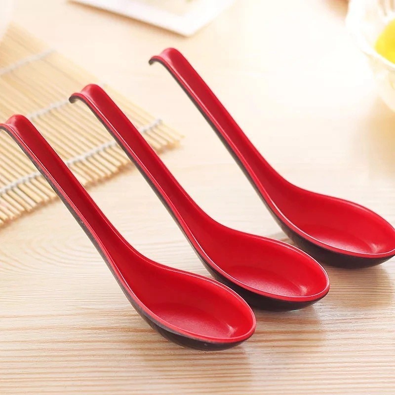 Long-handled Plastic Red Spoon Ramen Soup Spoon Sudu Sup Pemegang Panjang