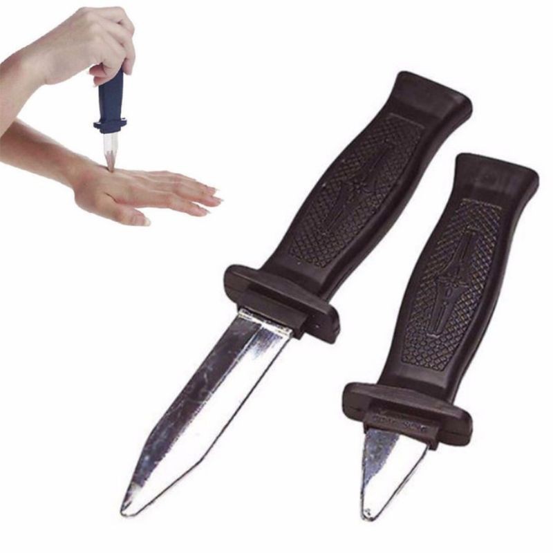Fake Knife Toy Pisau Prank tipu Funny Tricks Toy Retractable Blade Knife Halloween Party Property Comedy Magic