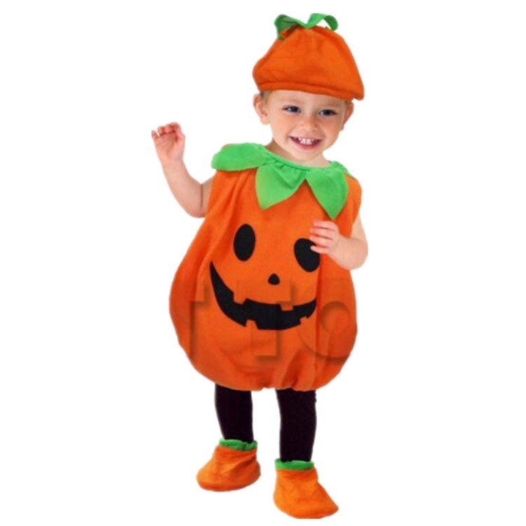 Halloween Orange Pumpkin Plush Costume Kids Baby Unisex Costume Fancy Dress Set Clothing for Party Cosplay