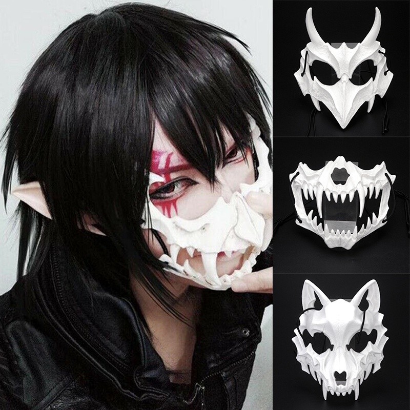 Halloween Carnival Party Costume Props Skeleton Half Face Masks / Anime Dragon God Skeleton Cosplay Skull Mask