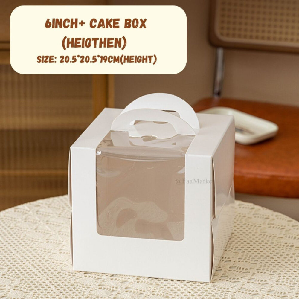 (10pcs) White Window Cake Box with handle 4/5/5+/6/6+ inch Kotak Kek L shape window cake box - Image 14
