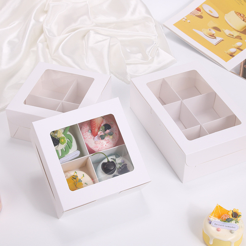 4/6 Grid Box Cavity Cupcake Muffin Box Egg Tart Packaging Plain Cup Cake Flexi Cavity Food Storage Box White Window Cake