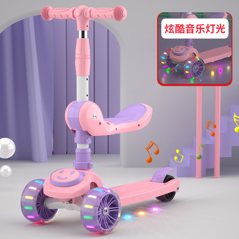Scooter Children Folding Skateboard Kids Adjustable Height Flashing Light 3 Wheels Foot Scooters Scooter