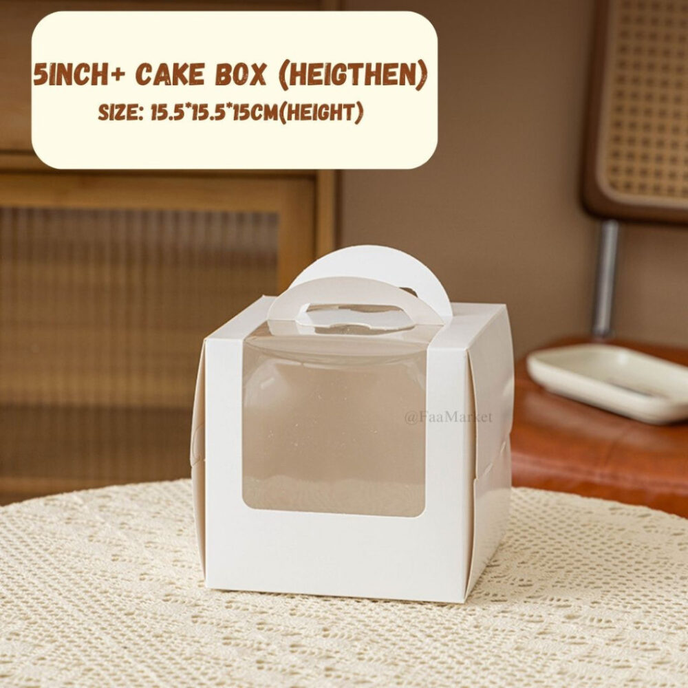 (10pcs) White Window Cake Box with handle 4/5/5+/6/6+ inch Kotak Kek L shape window cake box - Image 12