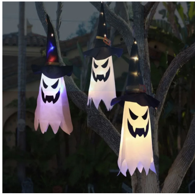 Halloween LED Lantern Wizard Hat Hanging Light Ghost Face Ghost Light String Ghost Festival Horror Atmosphere Room