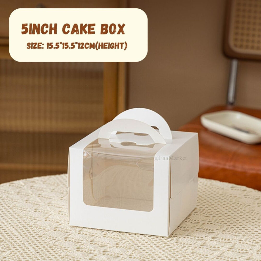 (10pcs) White Window Cake Box with handle 4/5/5+/6/6+ inch Kotak Kek L shape window cake box - Image 11