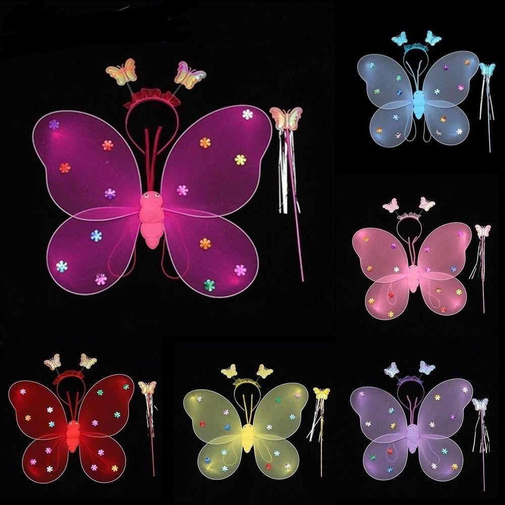 Children Luminous Butterfly Wings Gauze Skirt Three-Piece Performance Costume Props Girls Costumes