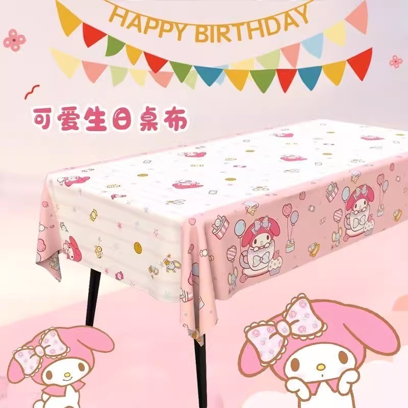 Sanrioed Kawaii Anime Series Disposable Tablecloth Kuromi My Melody Birthday Party Decoration Tablecloth Photo Props