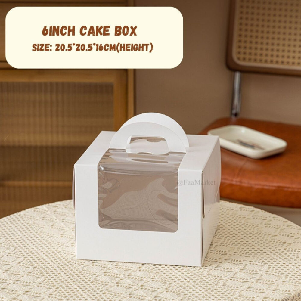 (10pcs) White Window Cake Box with handle 4/5/5+/6/6+ inch Kotak Kek L shape window cake box - Image 13