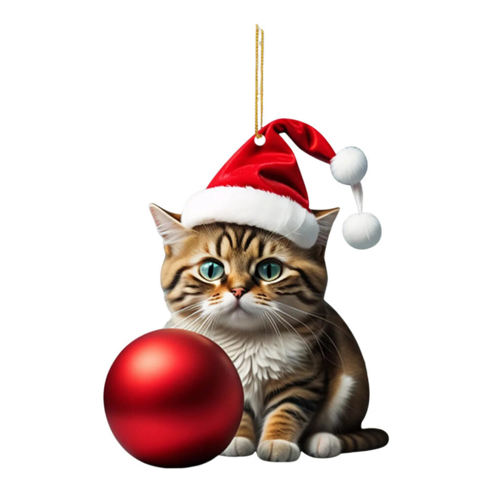 Acrylic Cat Pendant Whimsical Cat Pendant Adorable Christmas Cat with Santa Hat for Xmas Tree Decor - Image 12