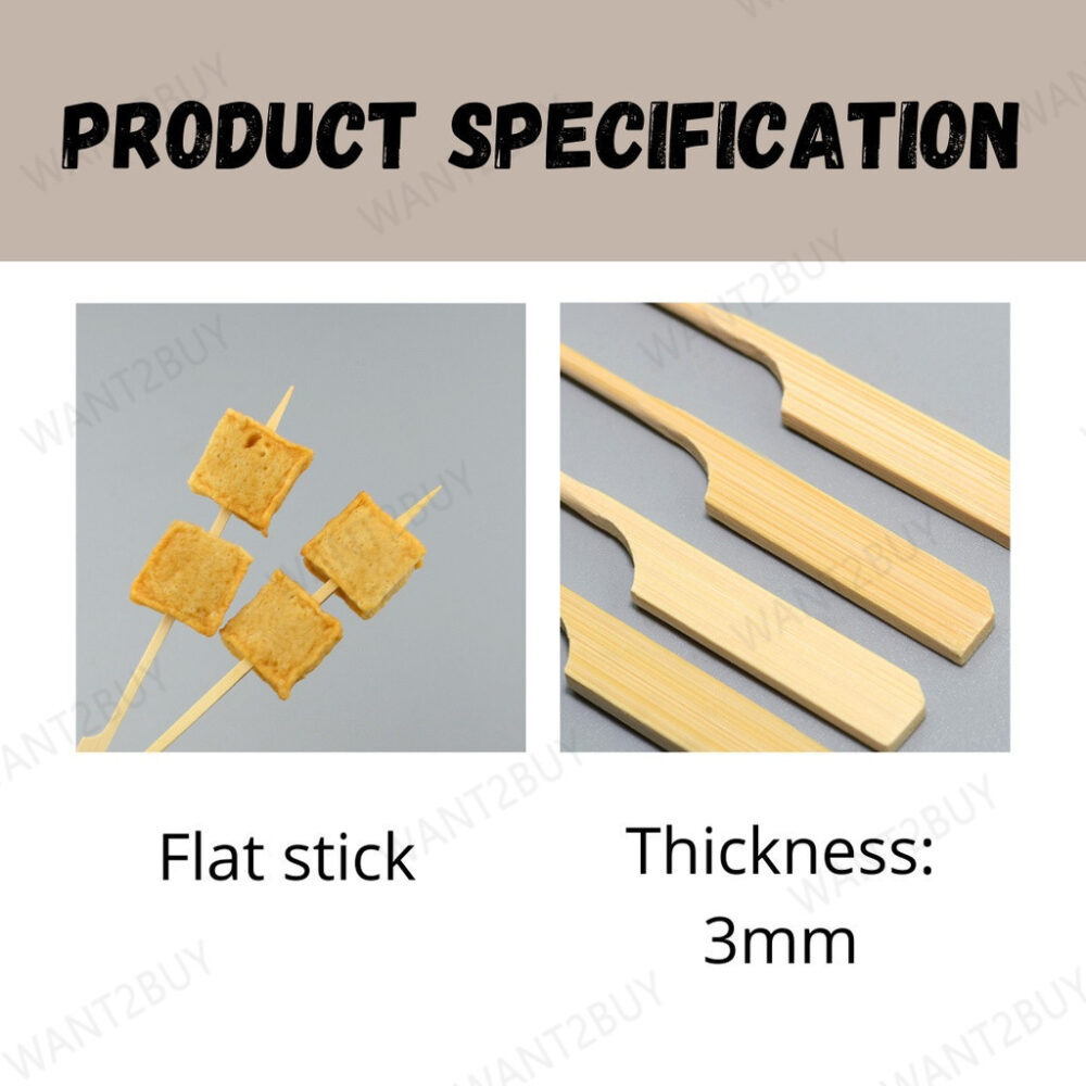 100pcs Teppo Gushi Bamboo Stick Skewer Oden Burger Satay BBQ Fruit Stick Lidi Sate Bambu Makanan Tongkat Buluh 3MM THICK - Image 5