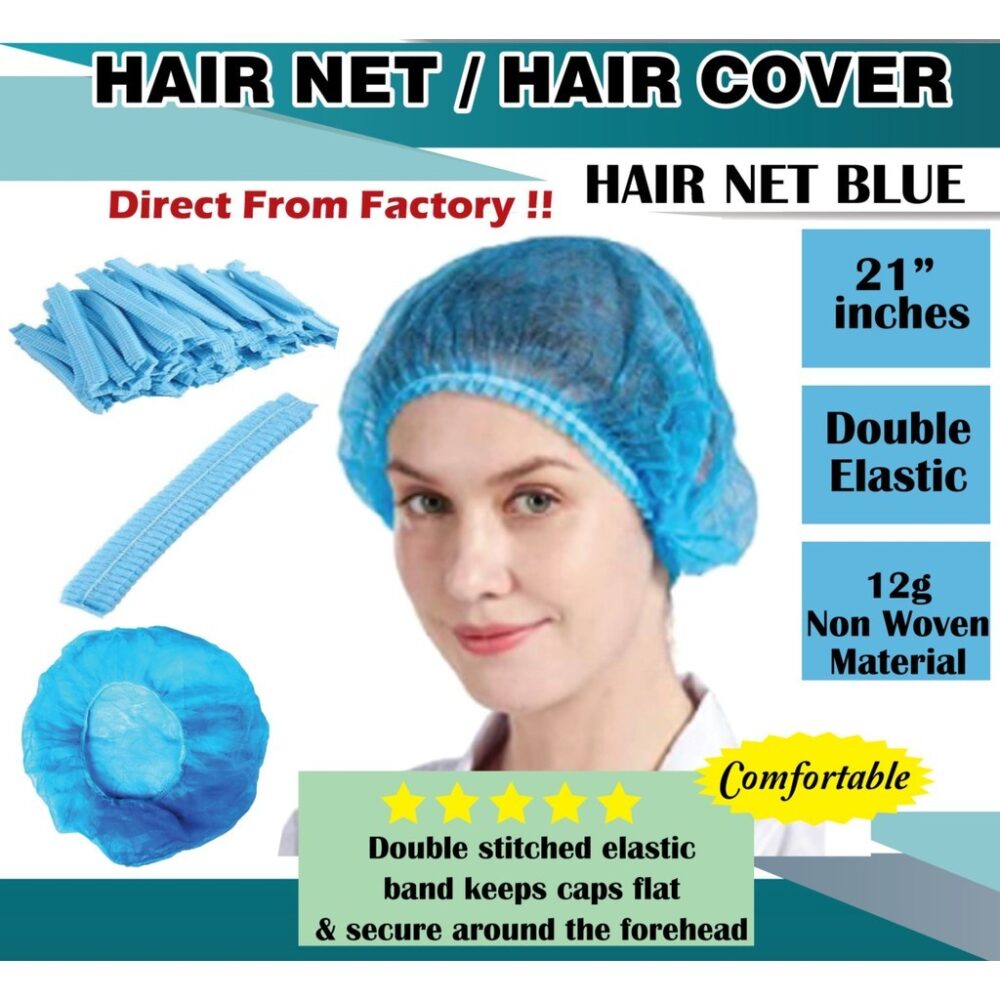 (100pcs) Disposable Hair Net blue white Premium / 21" Hair Cover/Clip Cap - Image 7