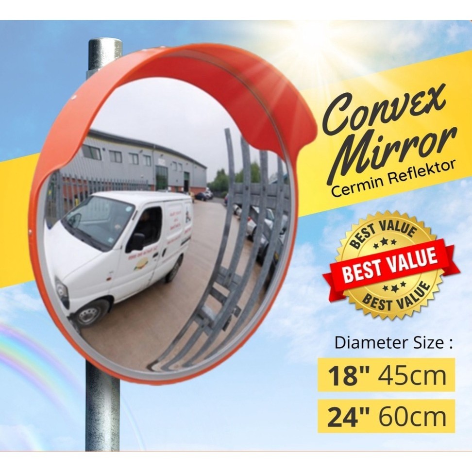 CONVEX MIRROR 60CM / 45CM PC Plastic Orange Outdoor Safety Road Traffic Wide Angle Corner Cermin Cembung  24" 18"