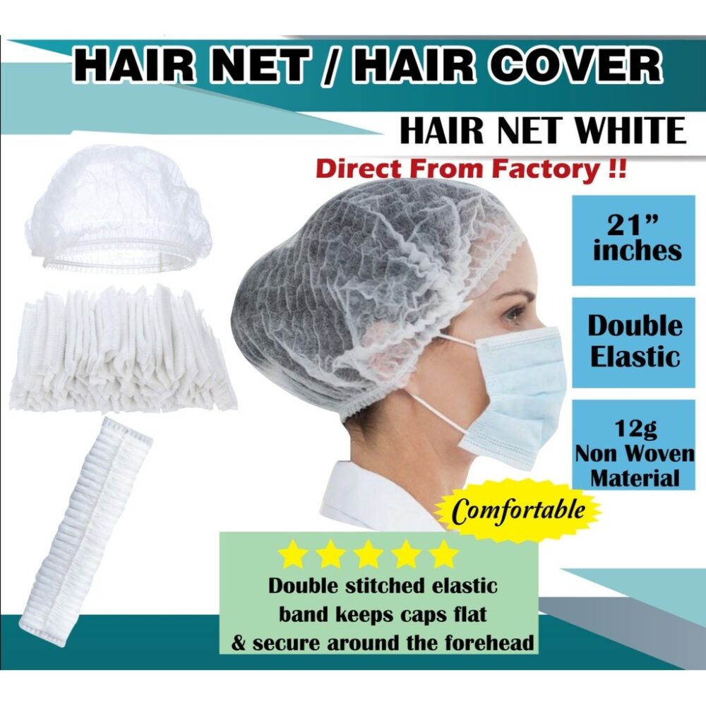 (100pcs) Disposable Hair Net blue white Premium / 21" Hair Cover/Clip Cap - Image 2