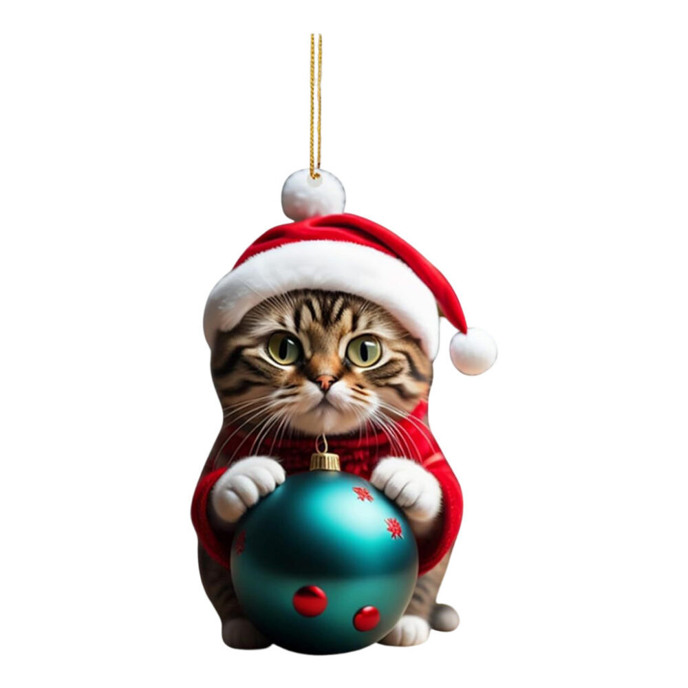 Acrylic Cat Pendant Whimsical Cat Pendant Adorable Christmas Cat with Santa Hat for Xmas Tree Decor - Image 8