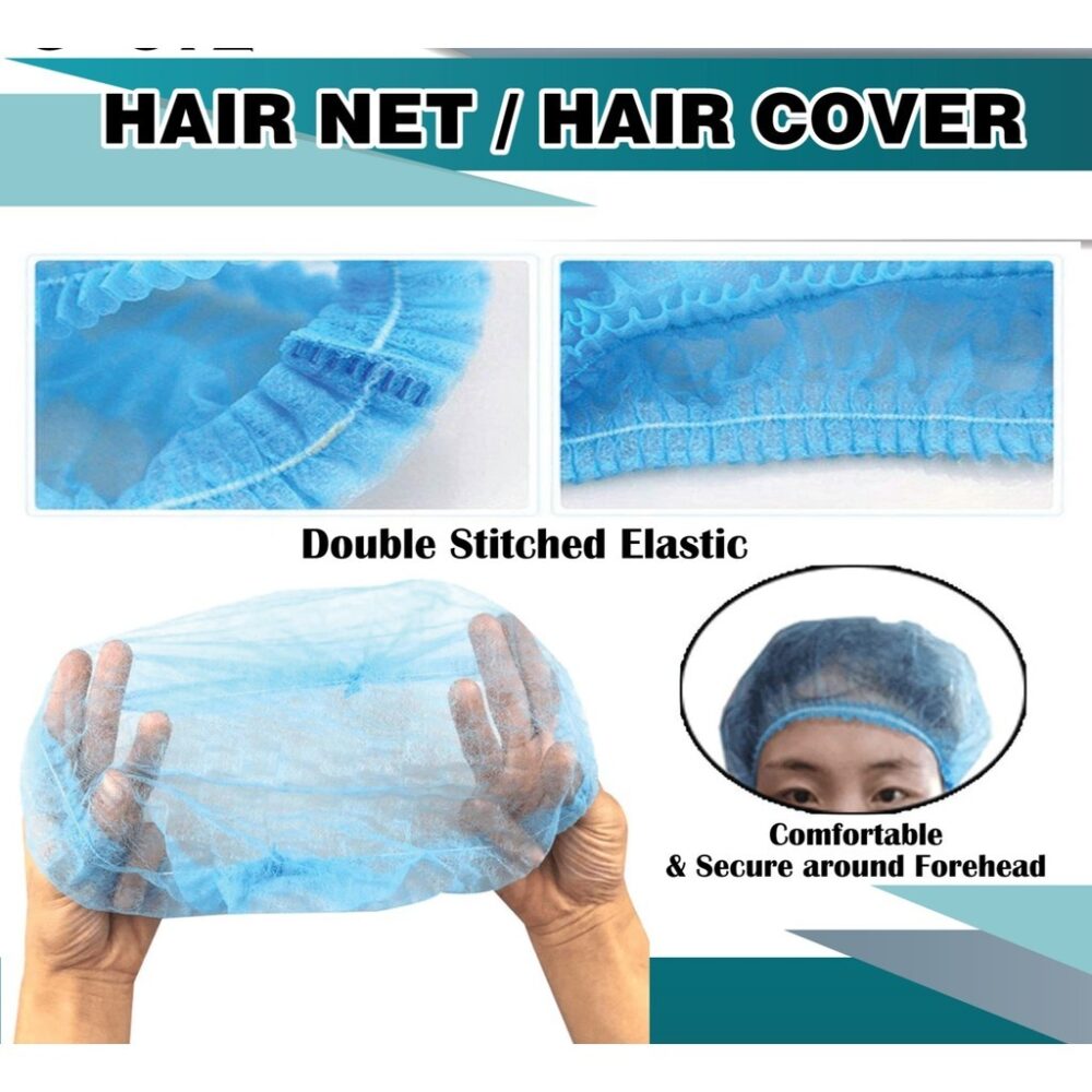 (100pcs) Disposable Hair Net blue white Premium / 21" Hair Cover/Clip Cap - Image 4