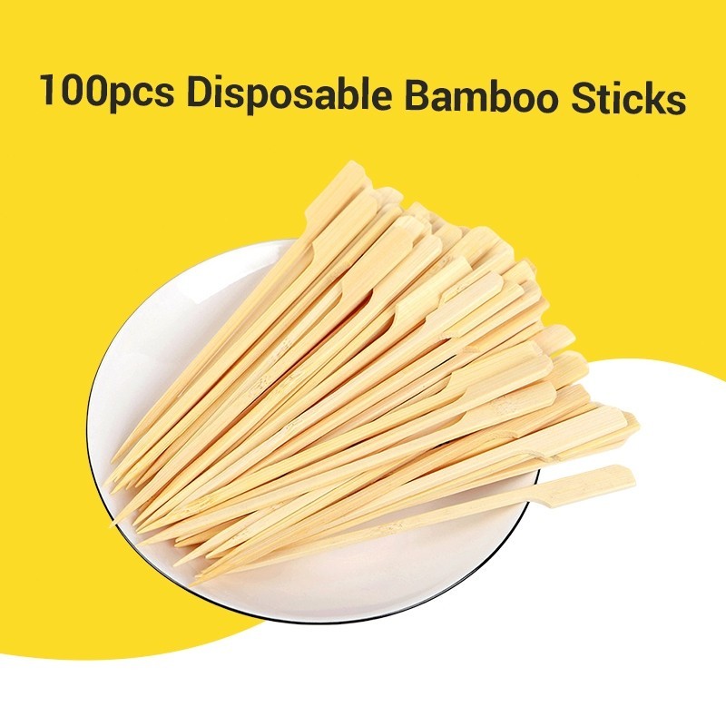100pcs Teppo Gushi Bamboo Stick Skewer Oden Burger Satay BBQ Fruit Stick Lidi Sate Bambu Makanan Tongkat Buluh 3MM THICK