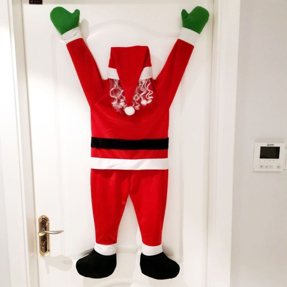 2023 cross-border new Christmas velvet Santa Claus wall climbing decoration clothes hanging gifts holiday decorations