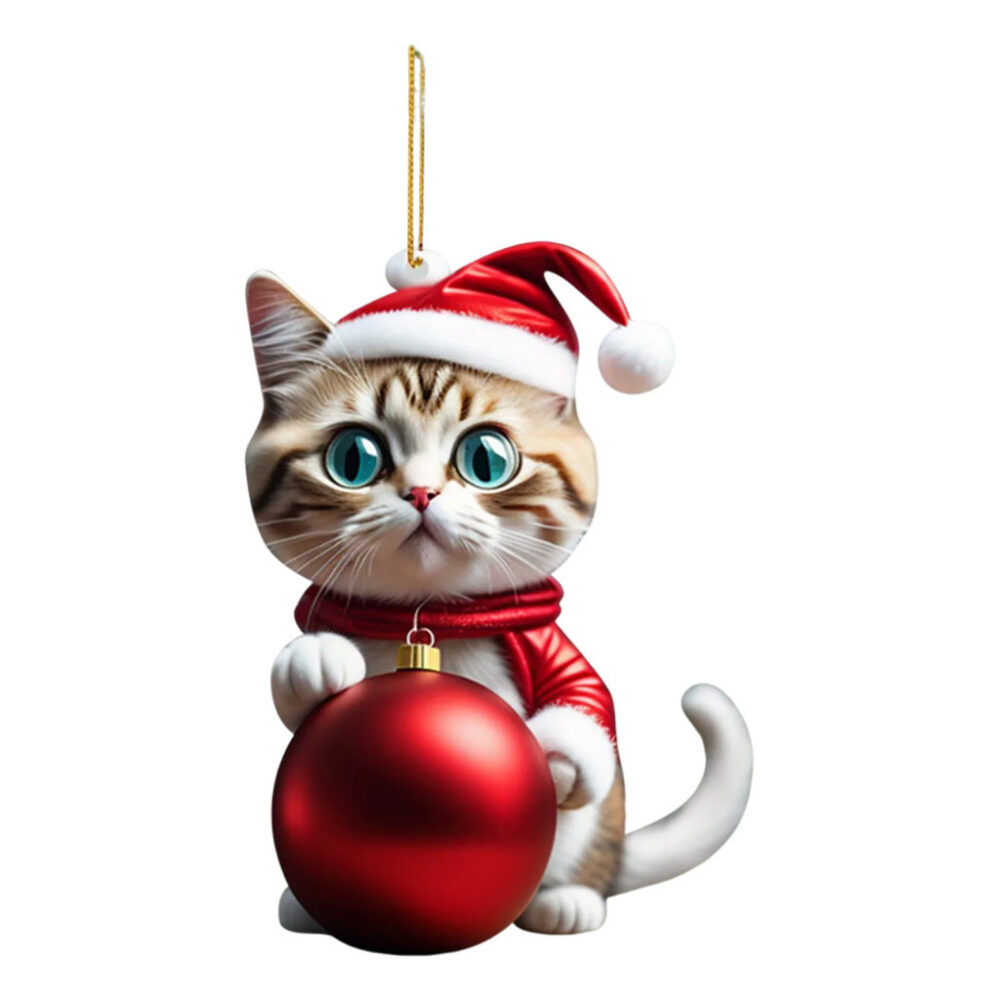 Acrylic Cat Pendant Whimsical Cat Pendant Adorable Christmas Cat with Santa Hat for Xmas Tree Decor - Image 11