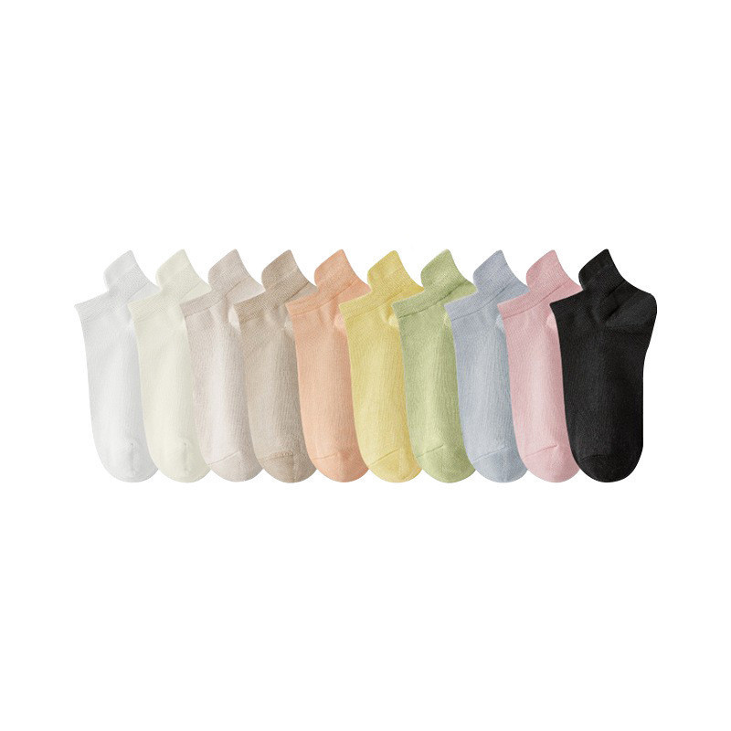 Japanese Solid Color Invisible No Show Socks Cotton Women Ladies Black White Low Cut Socks Non-Slip
