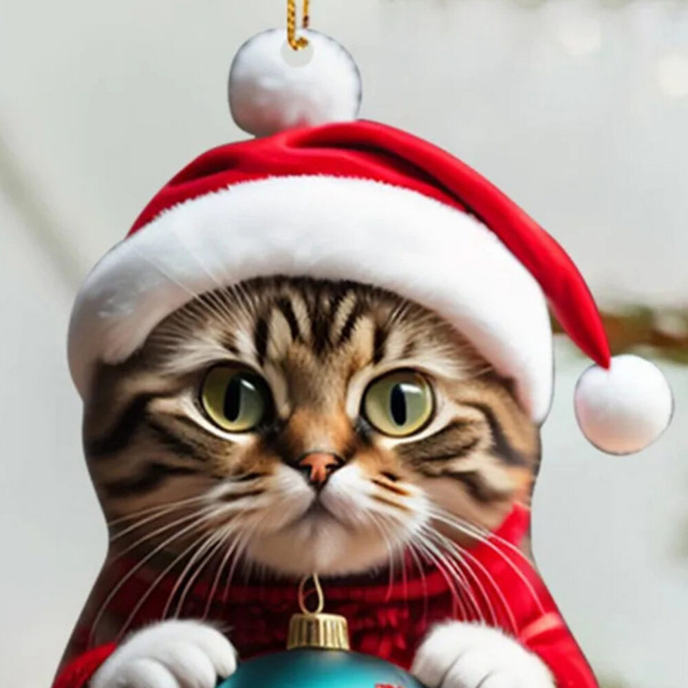 Acrylic Cat Pendant Whimsical Cat Pendant Adorable Christmas Cat with Santa Hat for Xmas Tree Decor - Image 5