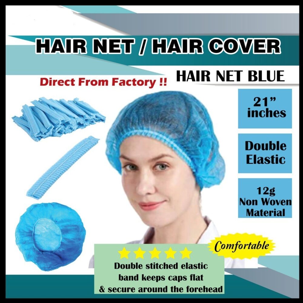 (100pcs) Disposable Hair Net blue white Premium / 21" Hair Cover/Clip Cap