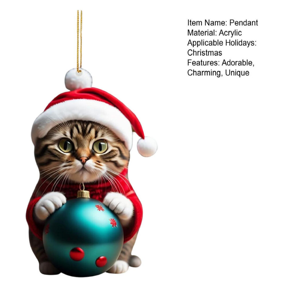 Acrylic Cat Pendant Whimsical Cat Pendant Adorable Christmas Cat with Santa Hat for Xmas Tree Decor - Image 3