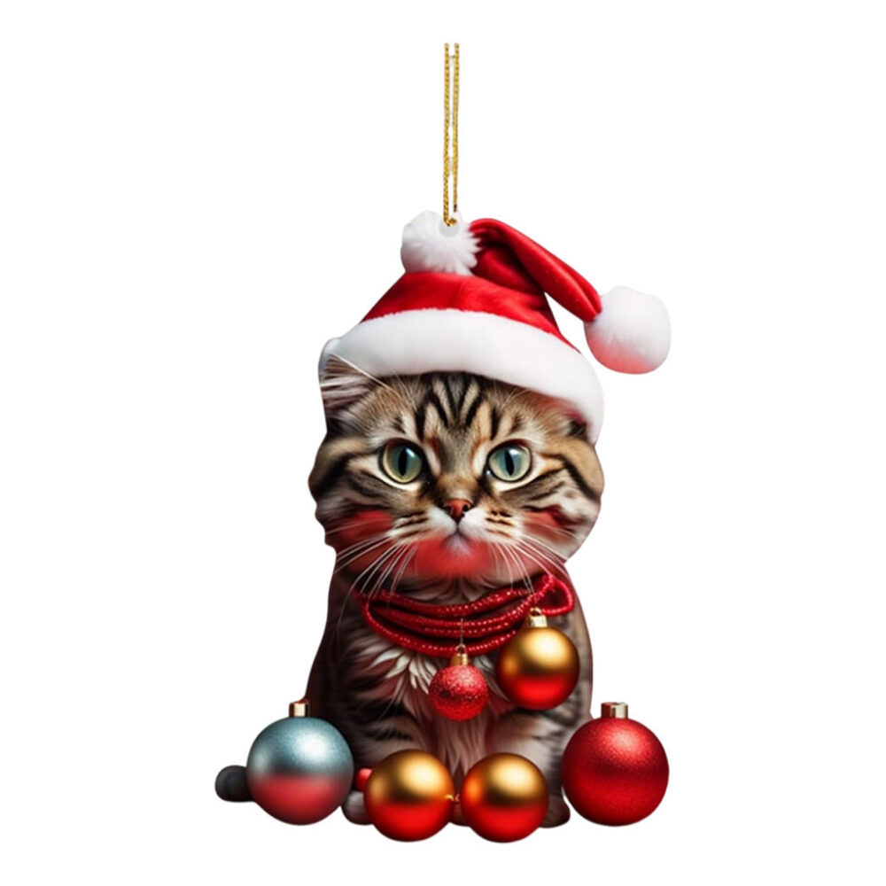 Acrylic Cat Pendant Whimsical Cat Pendant Adorable Christmas Cat with Santa Hat for Xmas Tree Decor - Image 13